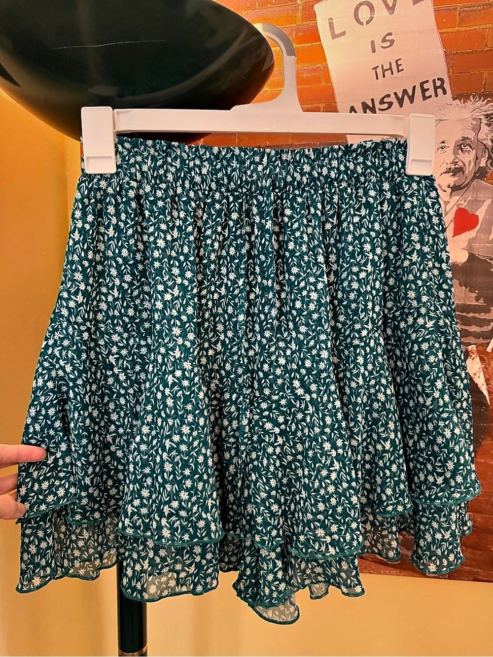 Floral Ruffle Mini Skirt in Green & White